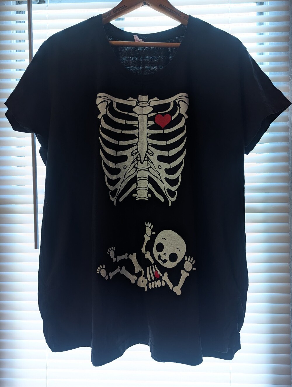 Maternity Black Skeleton Graphic Tee with Red Heart